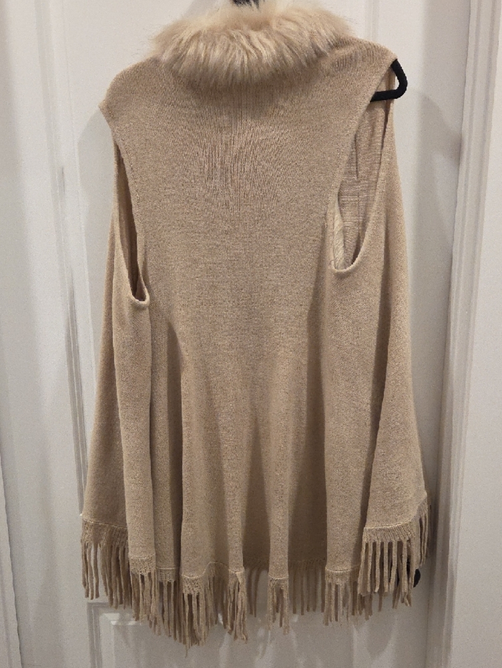Cato Beige Faux Fur Trim Sleeveless Fringe Sweater Vest - Picture 4 of 4